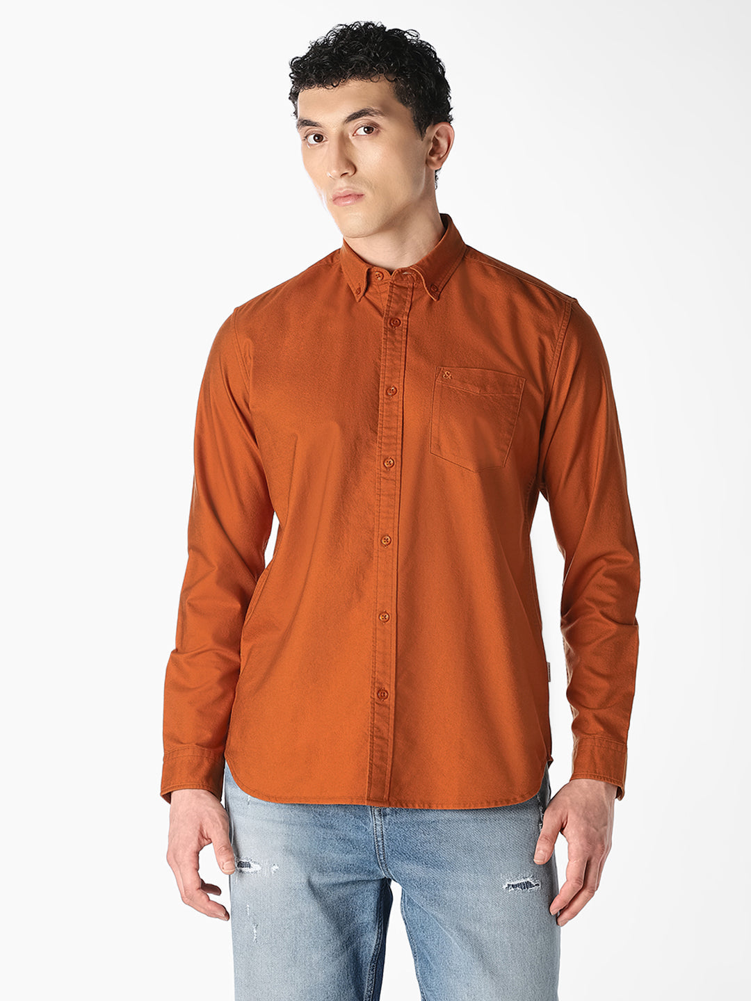 Orange Cotton Full Sleeves Shirt