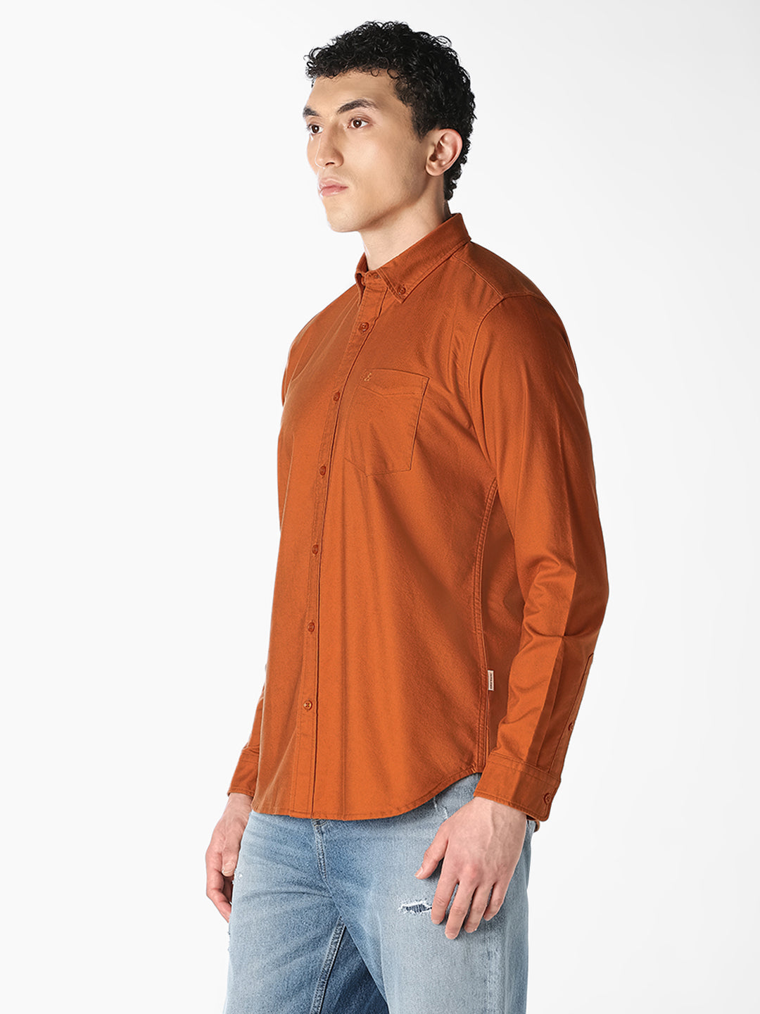 Orange Cotton Full Sleeves Shirt