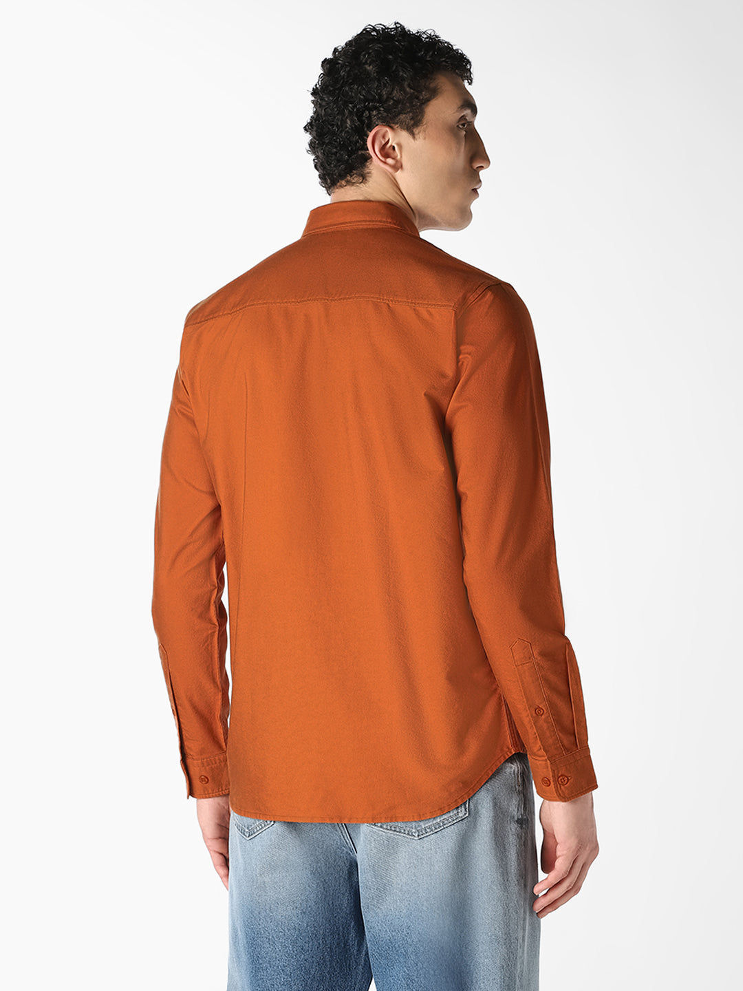 Orange Cotton Full Sleeves Shirt