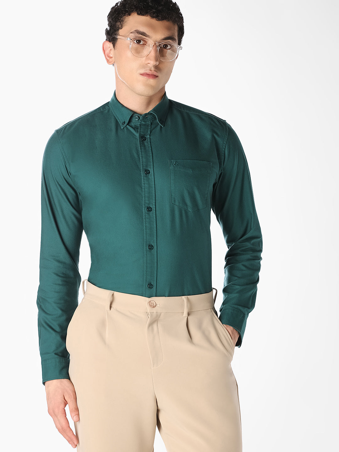 Green Cotton Full Sleeves Shirt