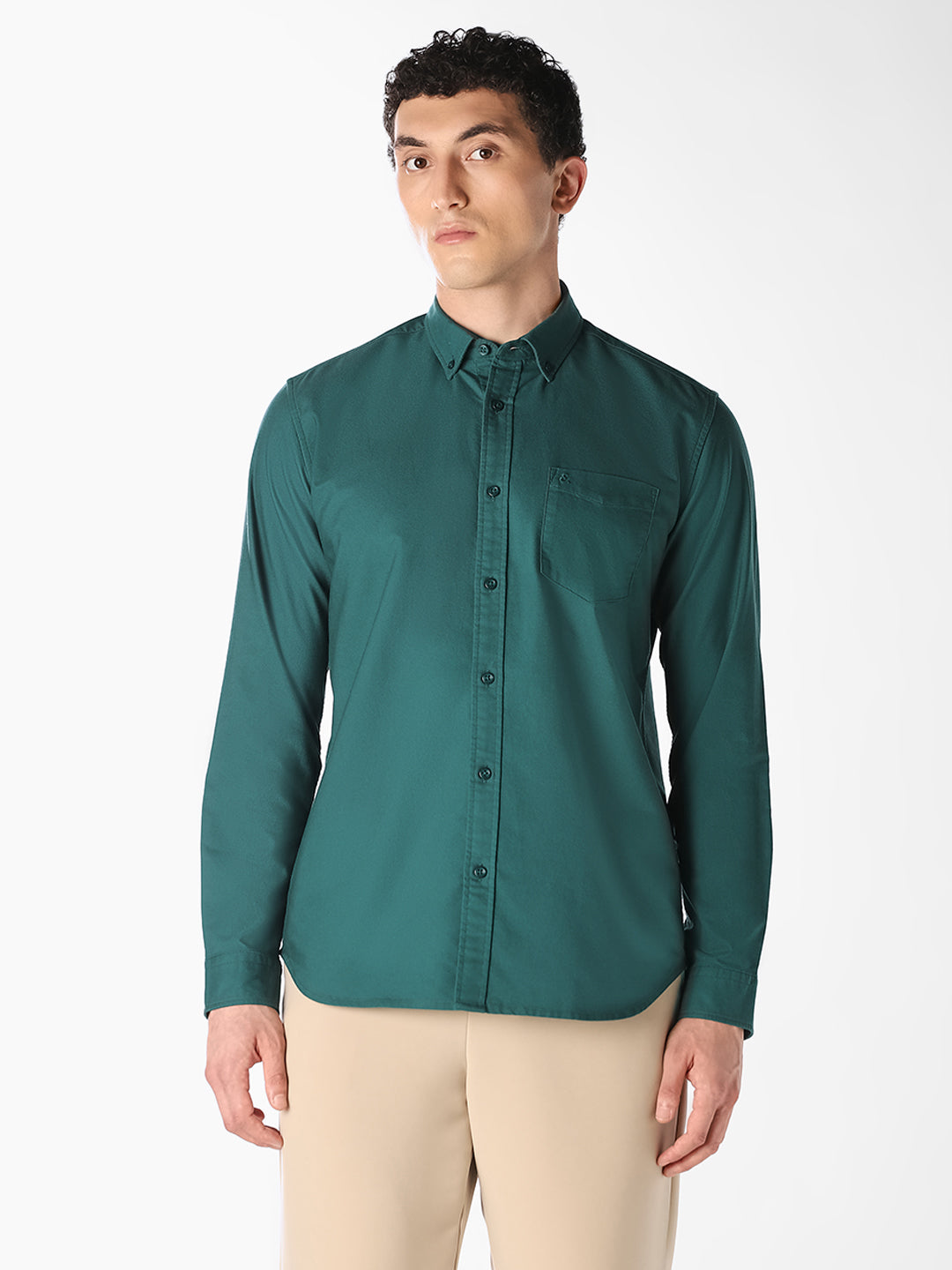 Green Cotton Full Sleeves Shirt