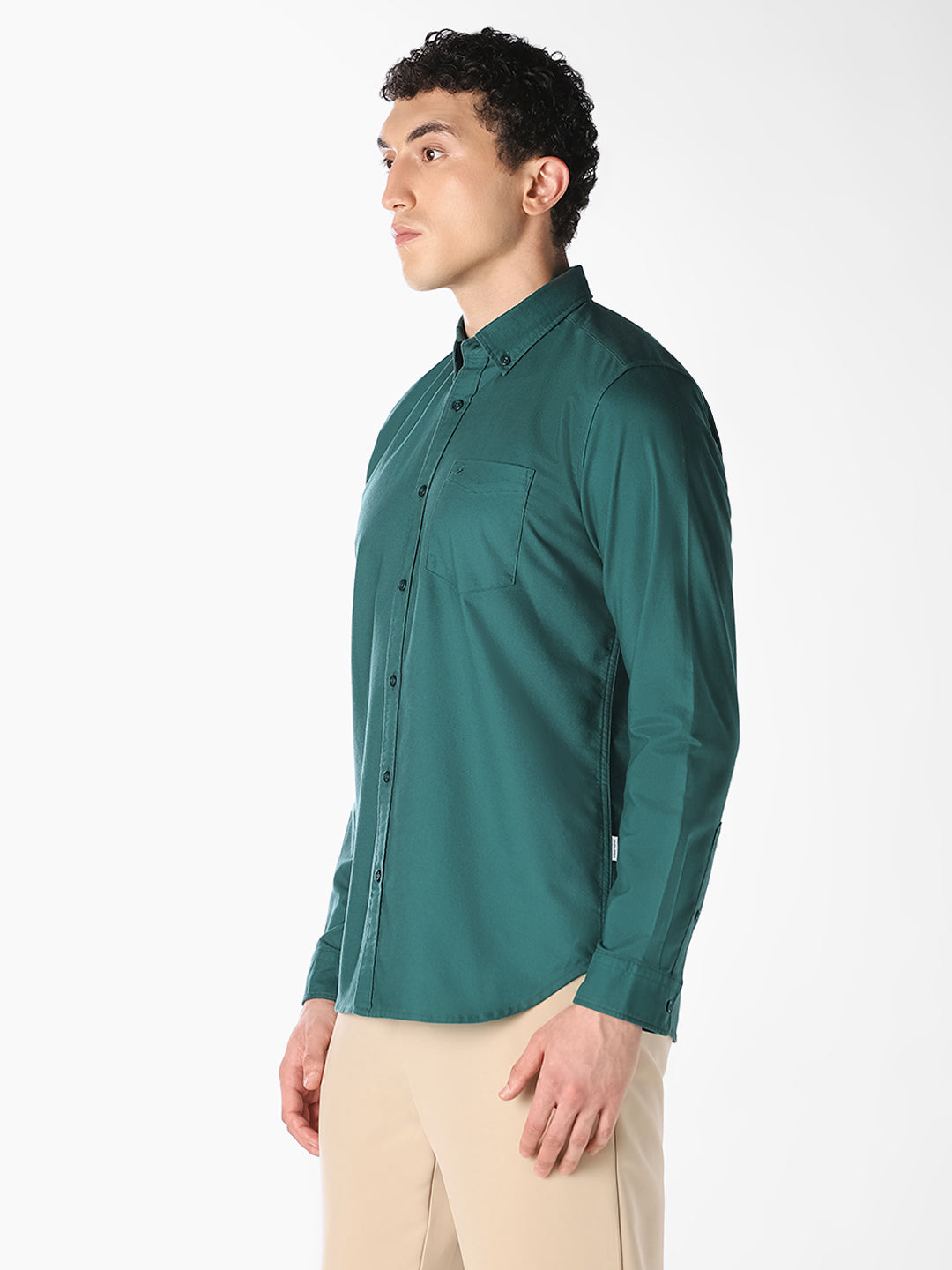 Green Cotton Full Sleeves Shirt