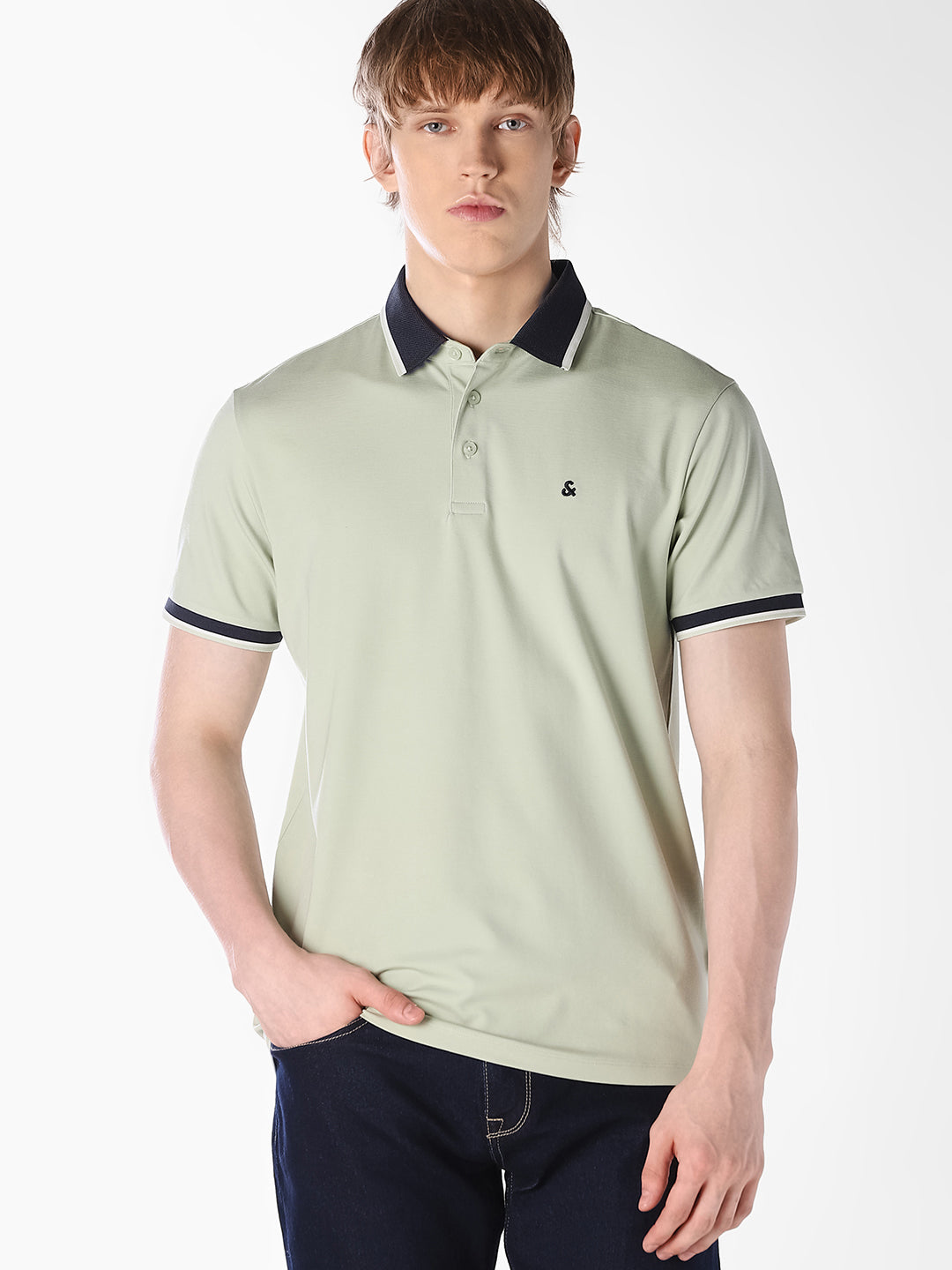 Green Jacquard Ribbed Polo - S