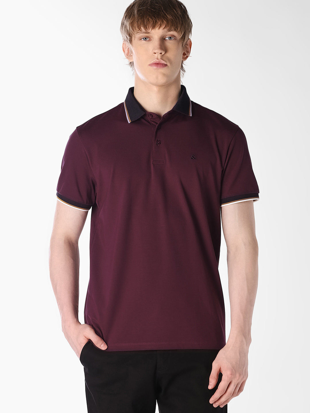 Purple Jacquard Ribbed Polo - S