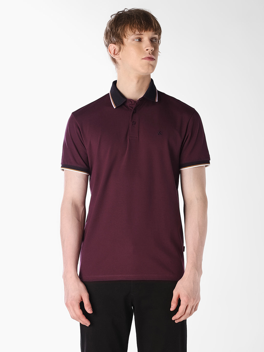 Purple Jacquard Ribbed Polo