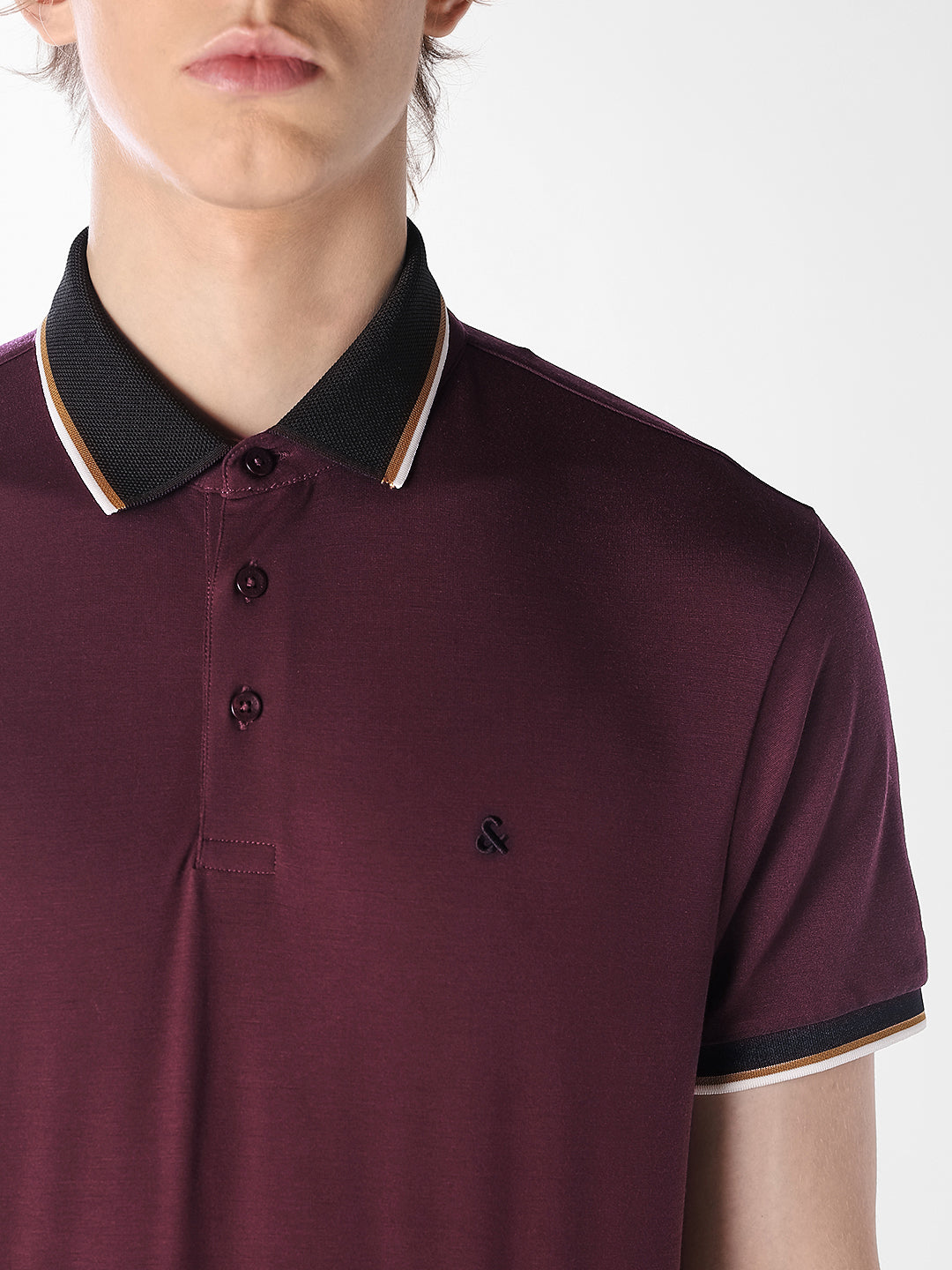 Purple Jacquard Ribbed Polo