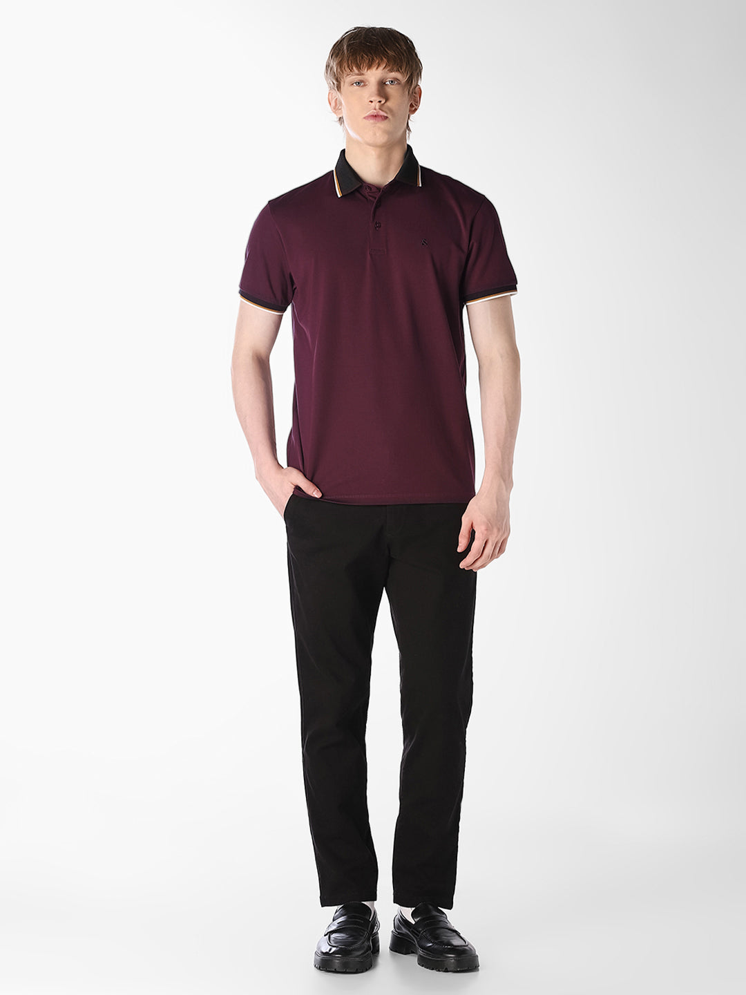 Purple Jacquard Ribbed Polo