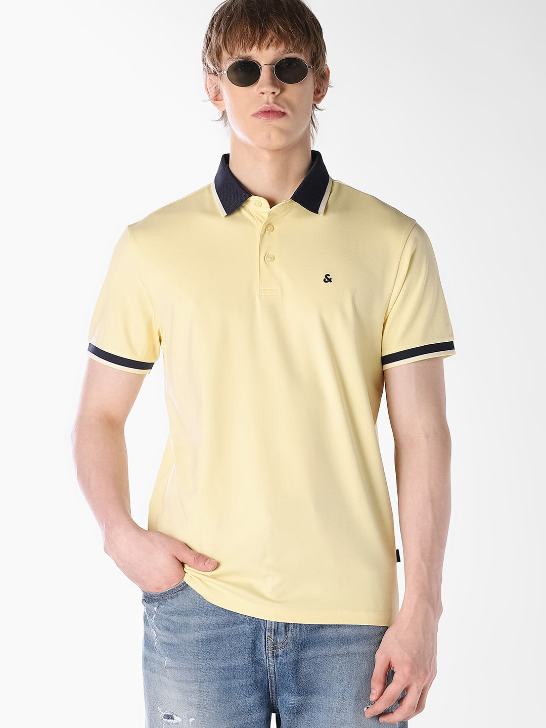Yellow Jacquard Ribbed Polo - S