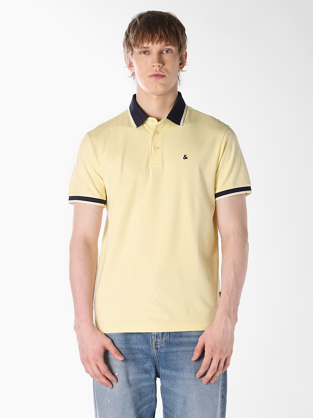Yellow Jacquard Ribbed Polo