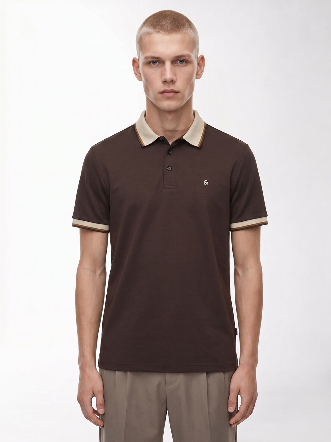 Brown Contrast Pipping Polo