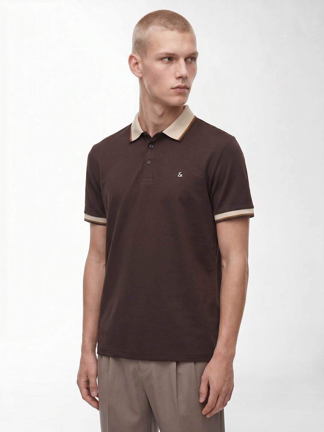 Brown Contrast Pipping Polo