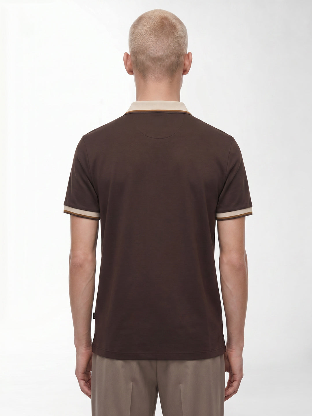 Brown Contrast Pipping Polo