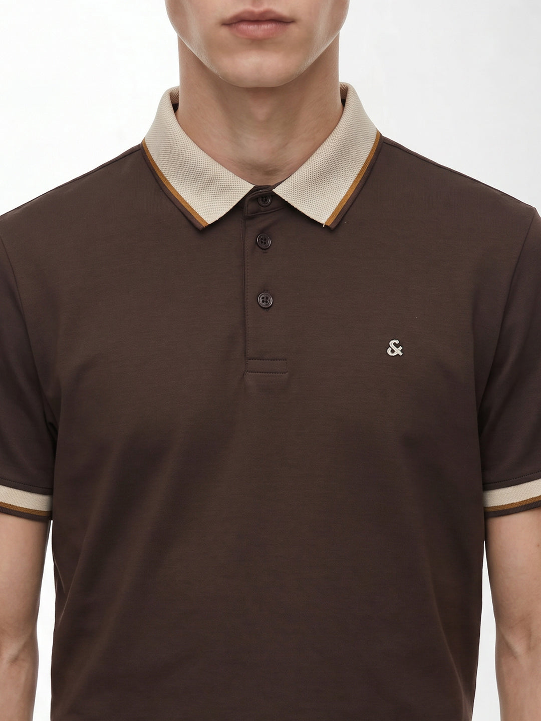 Brown Contrast Pipping Polo