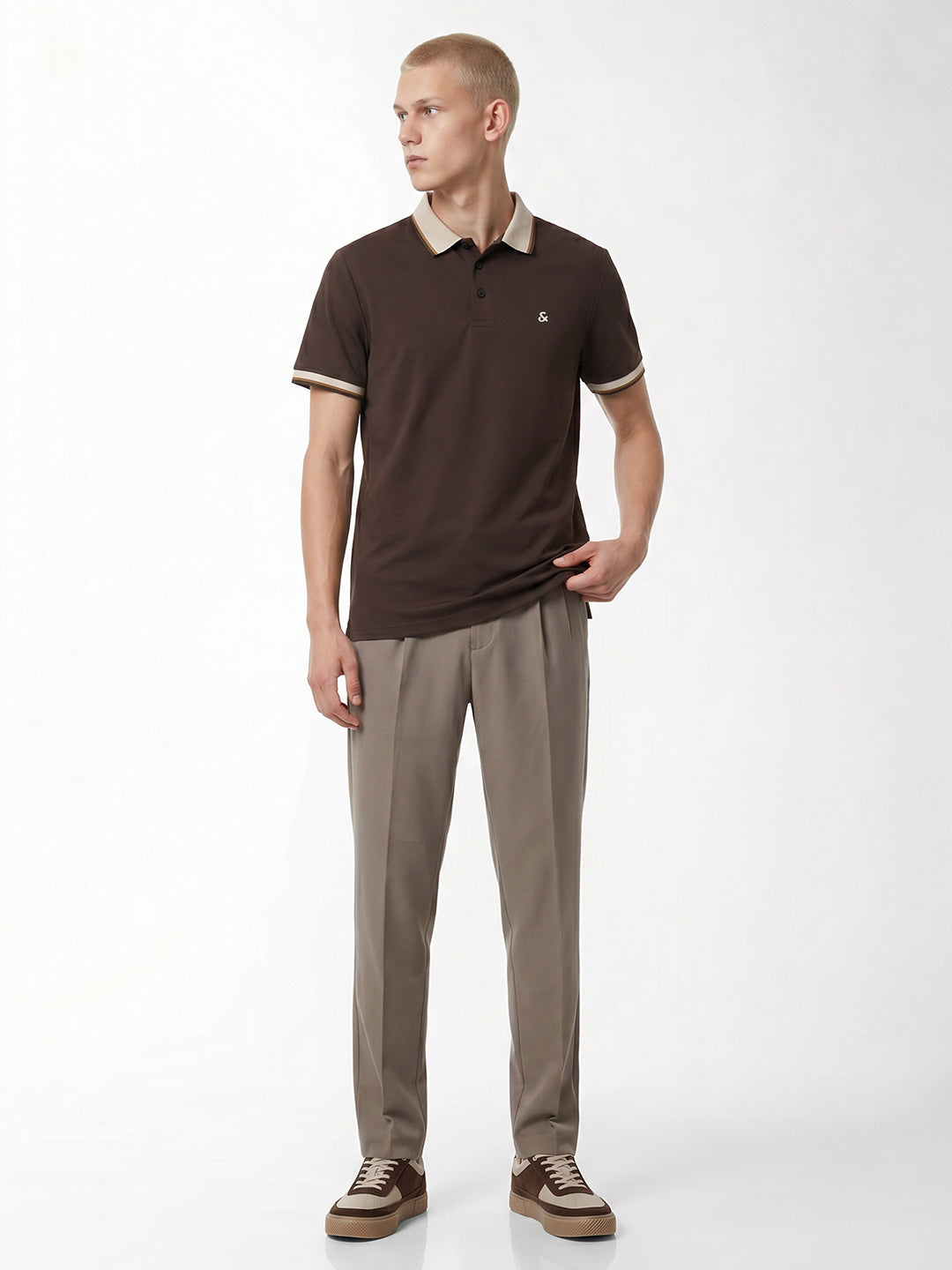Brown Contrast Pipping Polo