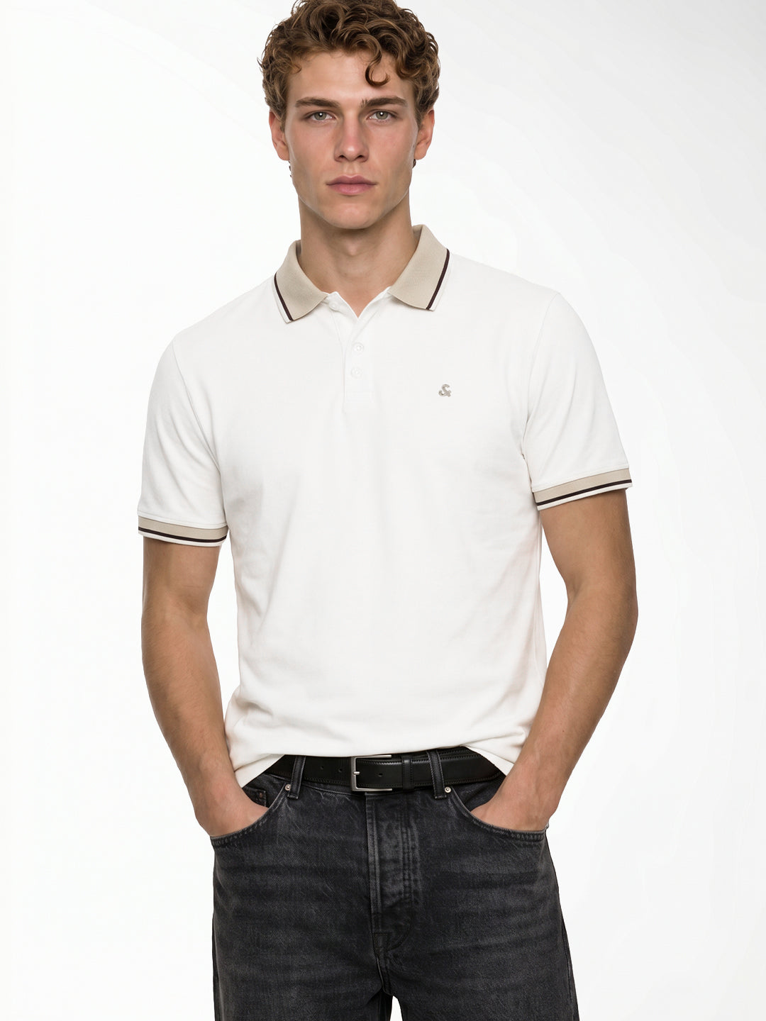 White Contrast Pipping Polo
