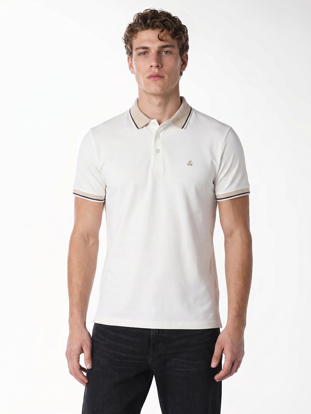 White Contrast Pipping Polo