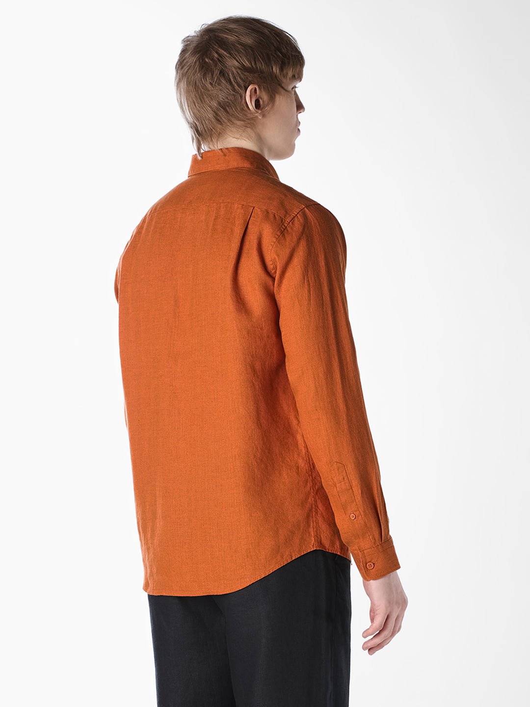 Brown Washed linen-cotton shirt