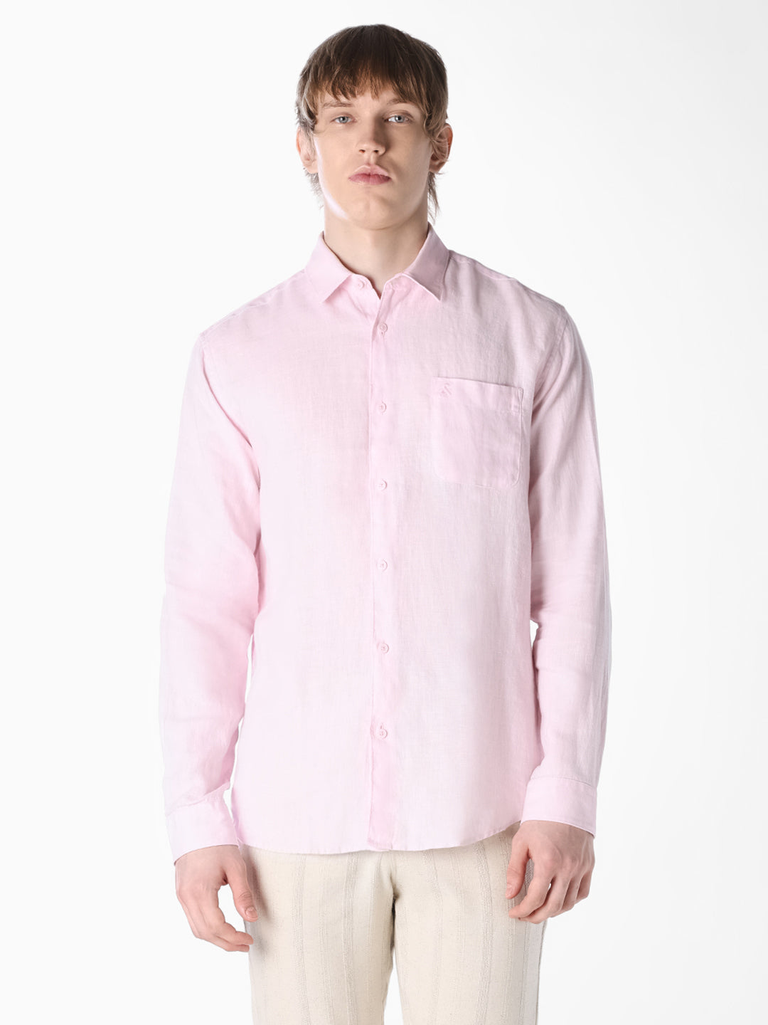 Pink Washed linen-cotton shirt