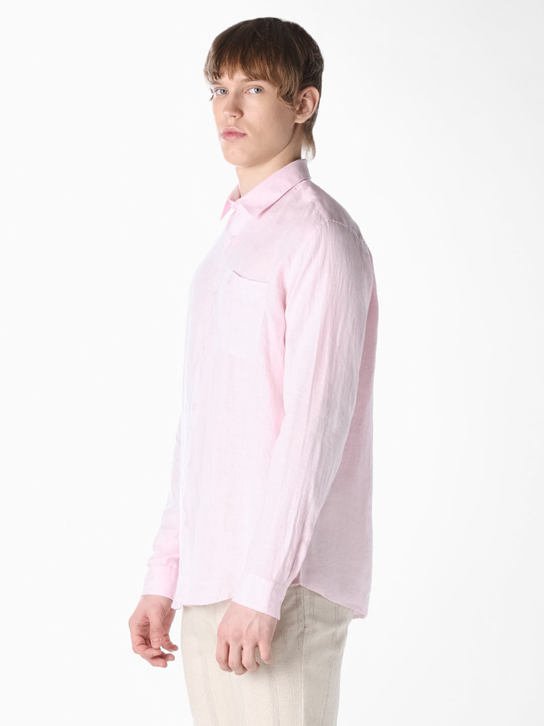 Pink Washed linen-cotton shirt