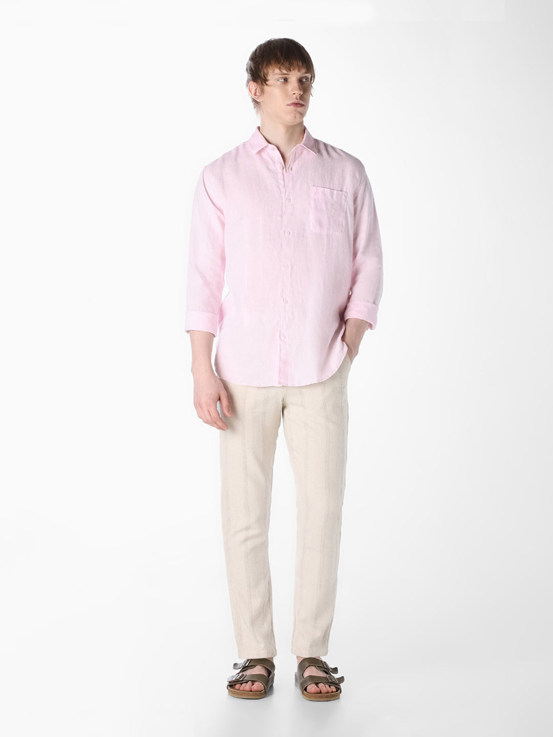Pink Washed linen-cotton shirt