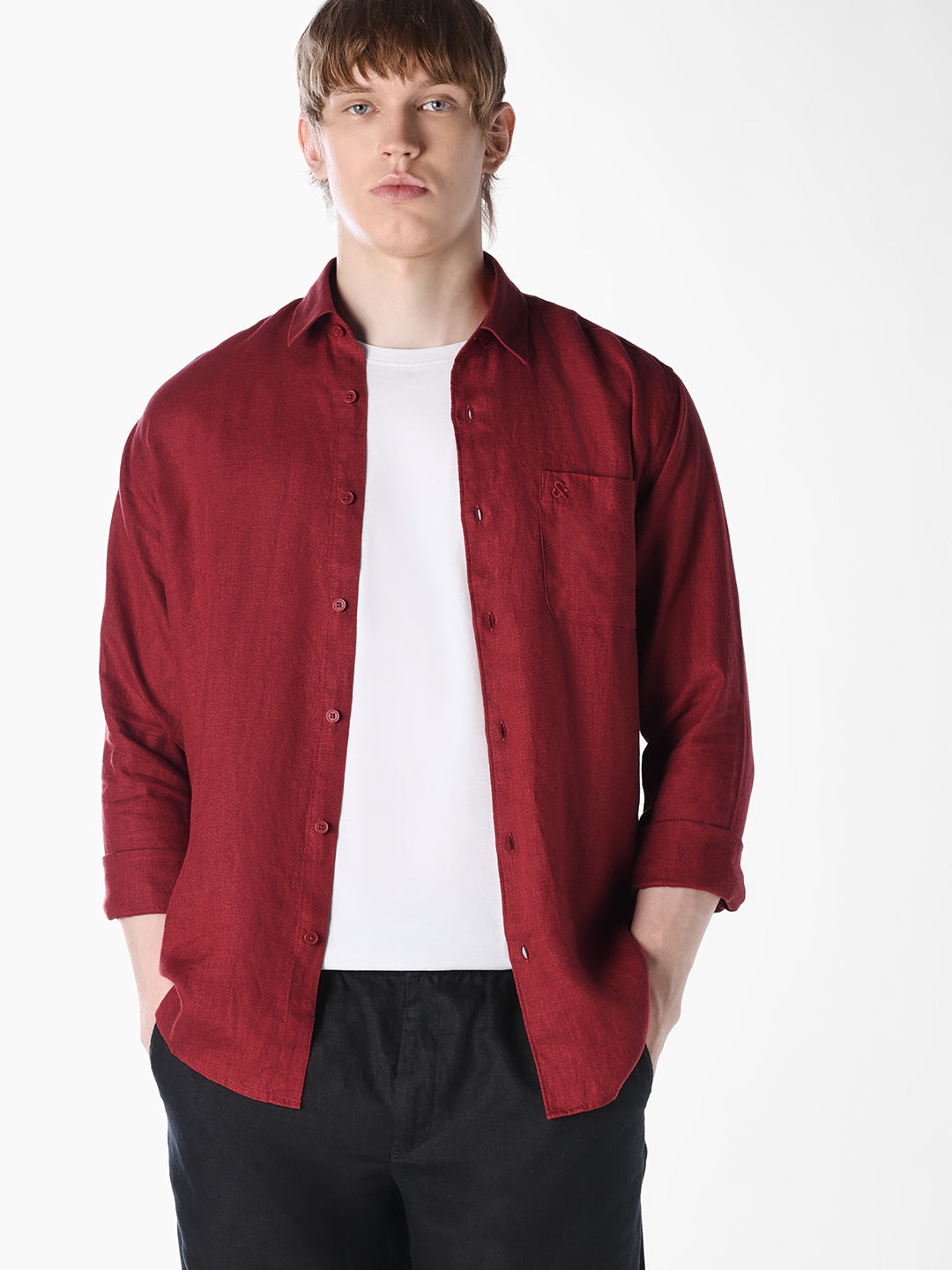Brick Red Washed linen-cotton shirt