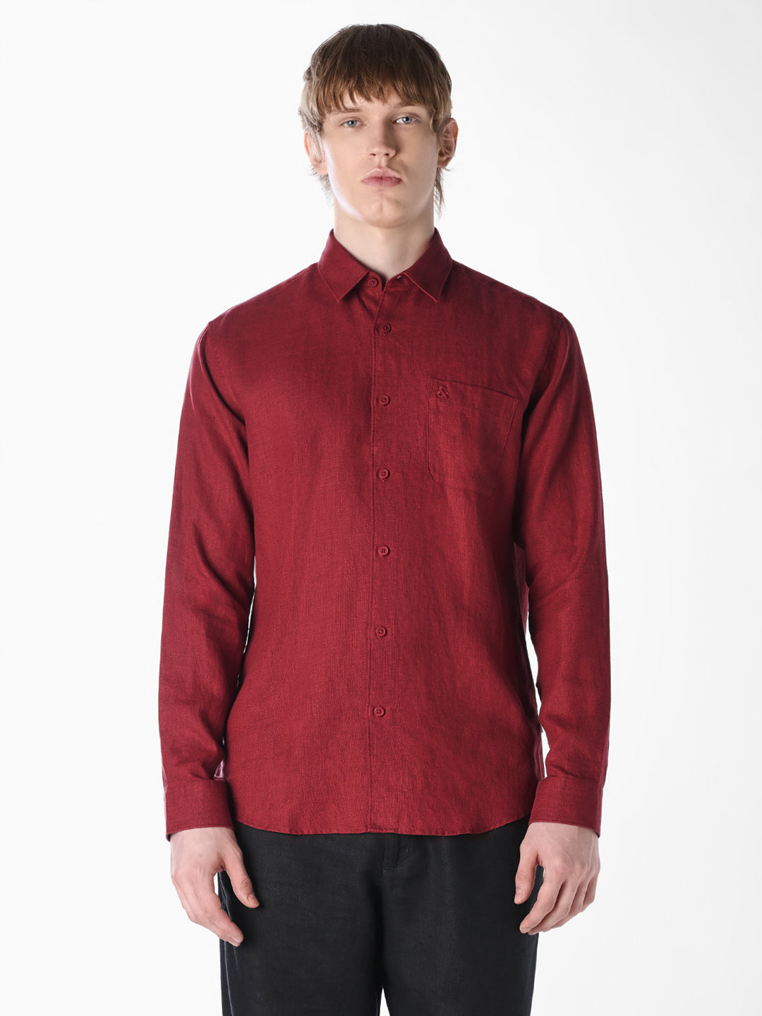 Brick Red Washed linen-cotton shirt