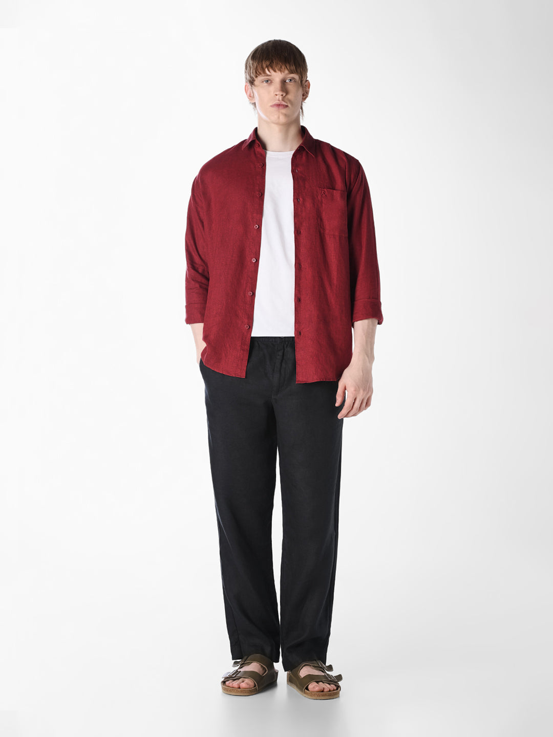 Brick Red Washed linen-cotton shirt