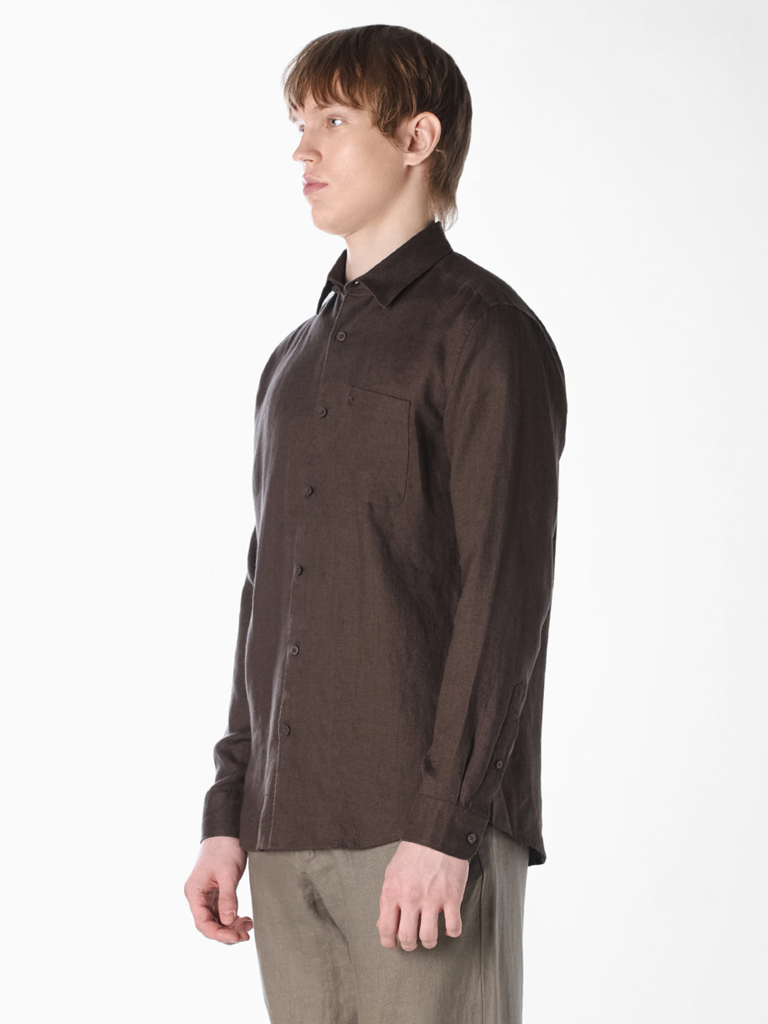 Brown Washed linen-cotton shirt
