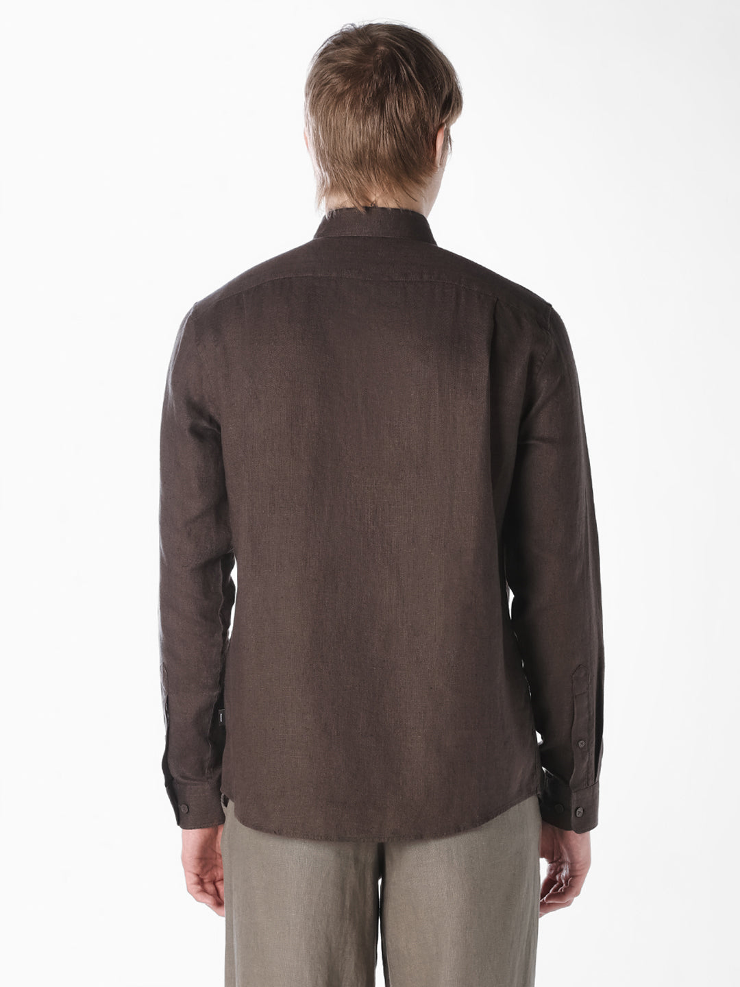 Brown Washed linen-cotton shirt