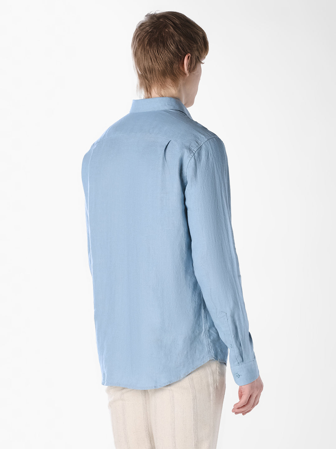Blue Washed linen-cotton shirt