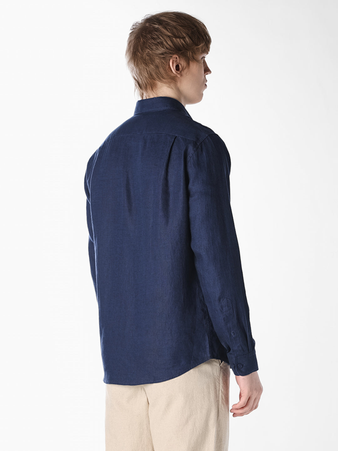 Navy Washed linen-cotton shirt