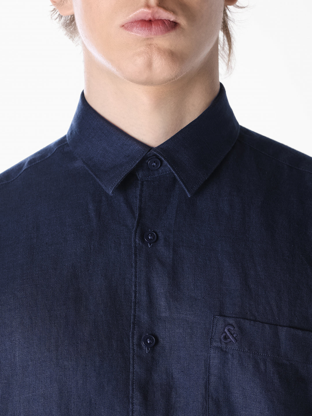 Navy Washed linen-cotton shirt