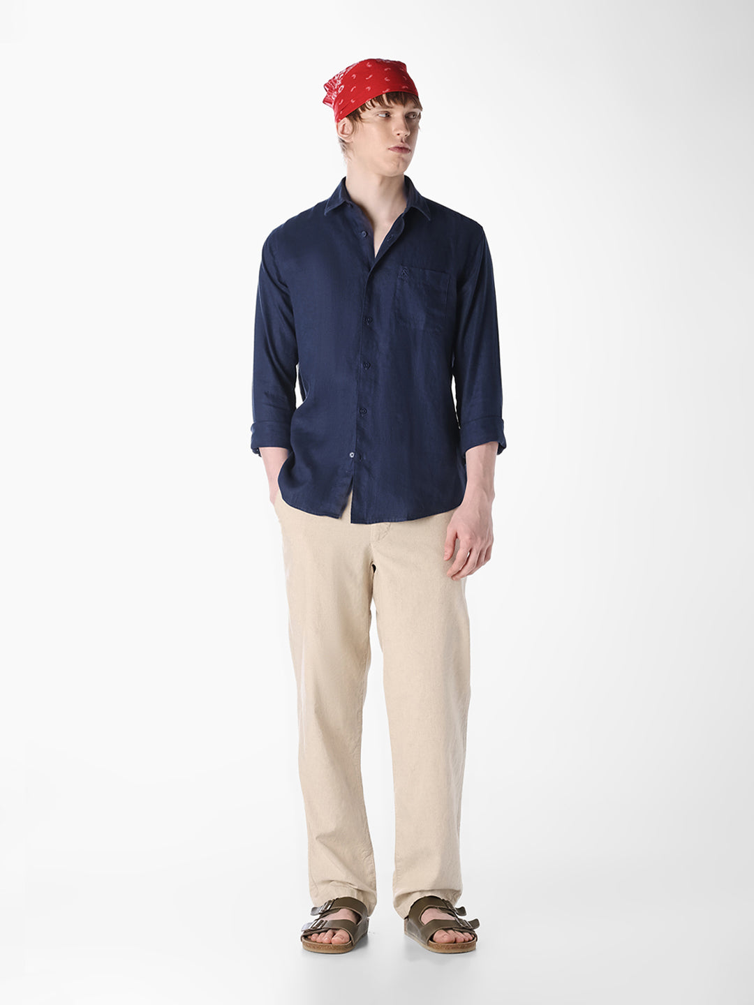 Navy Washed linen-cotton shirt