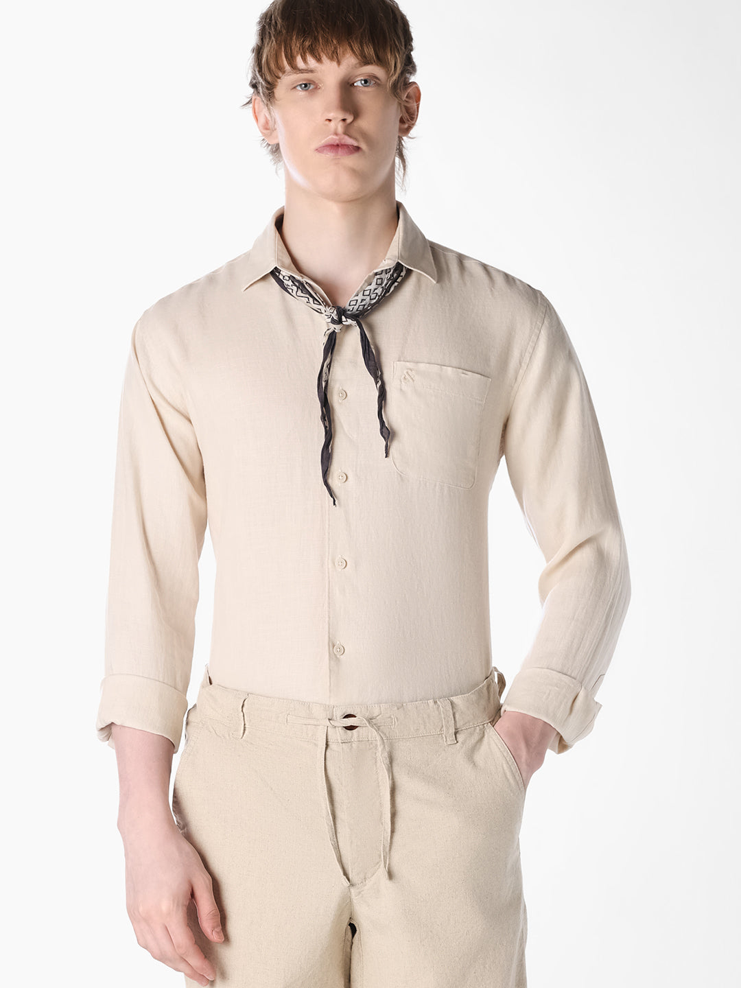 Beige Washed linen-cotton shirt