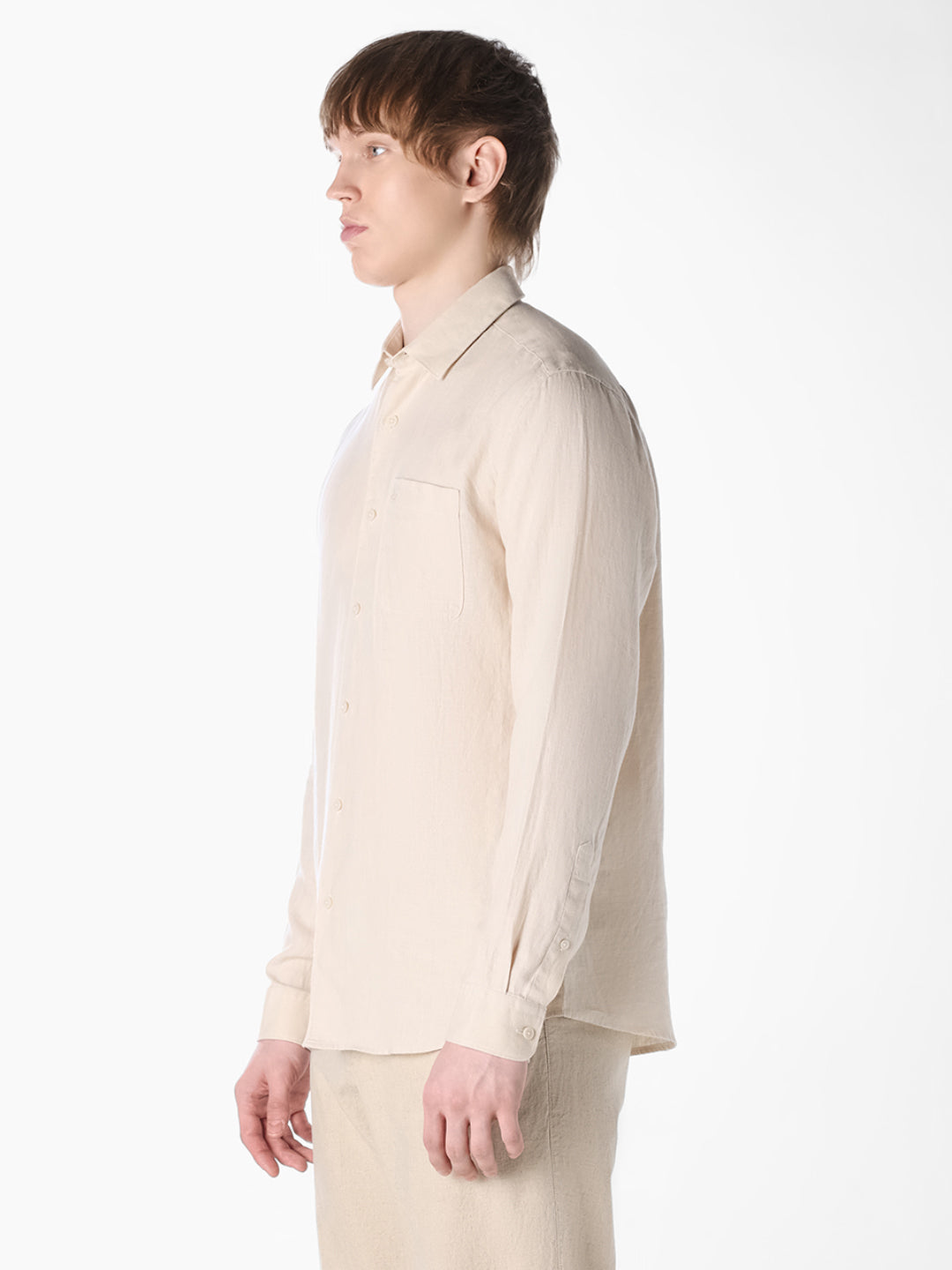Beige Washed linen-cotton shirt