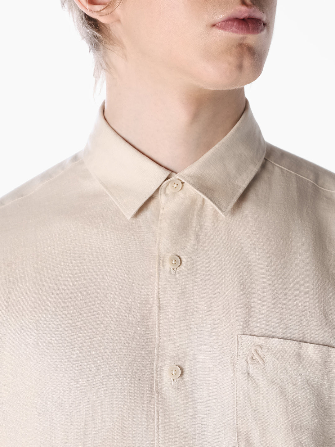 Beige Washed linen-cotton shirt
