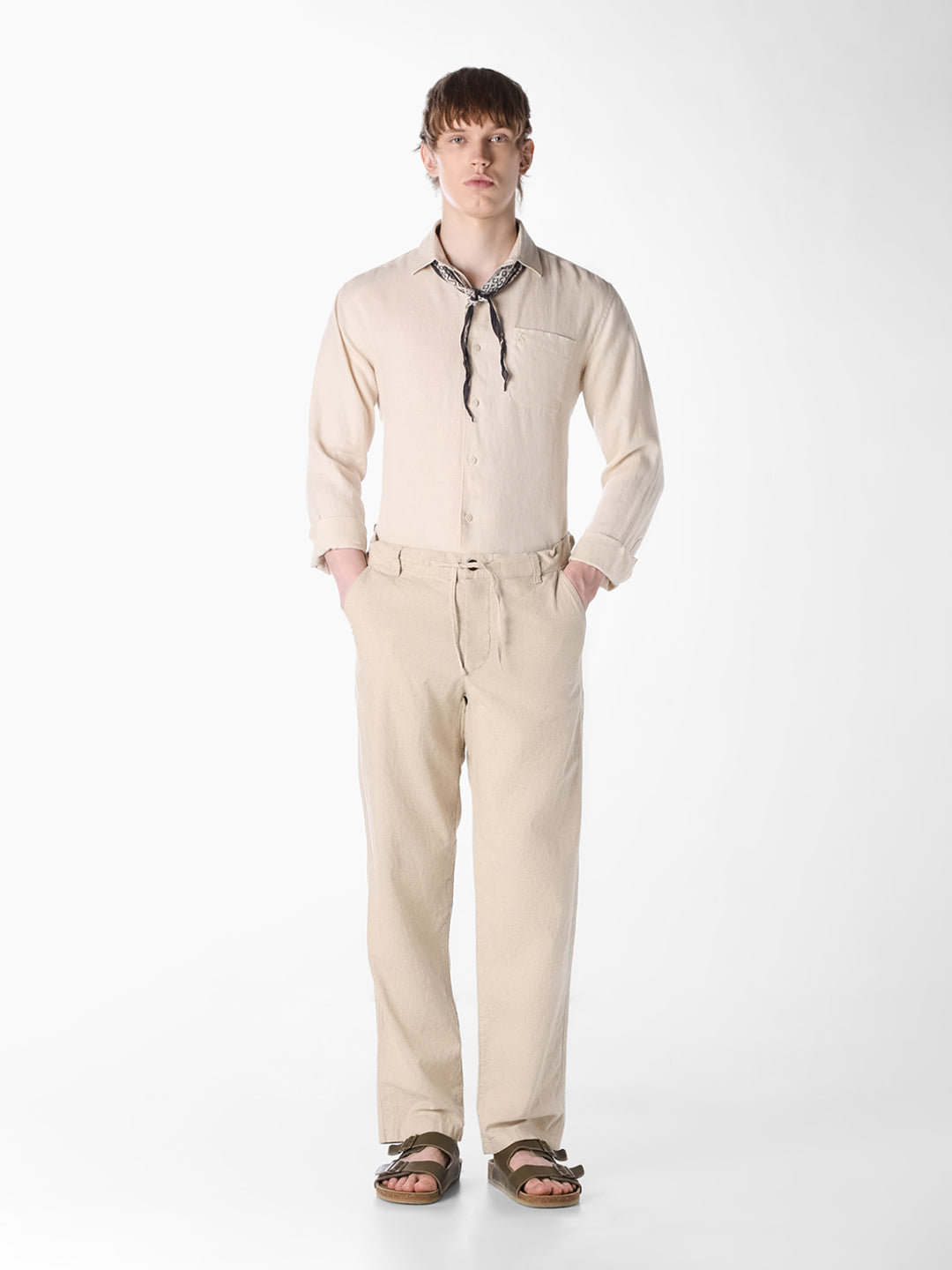 Beige Washed linen-cotton shirt