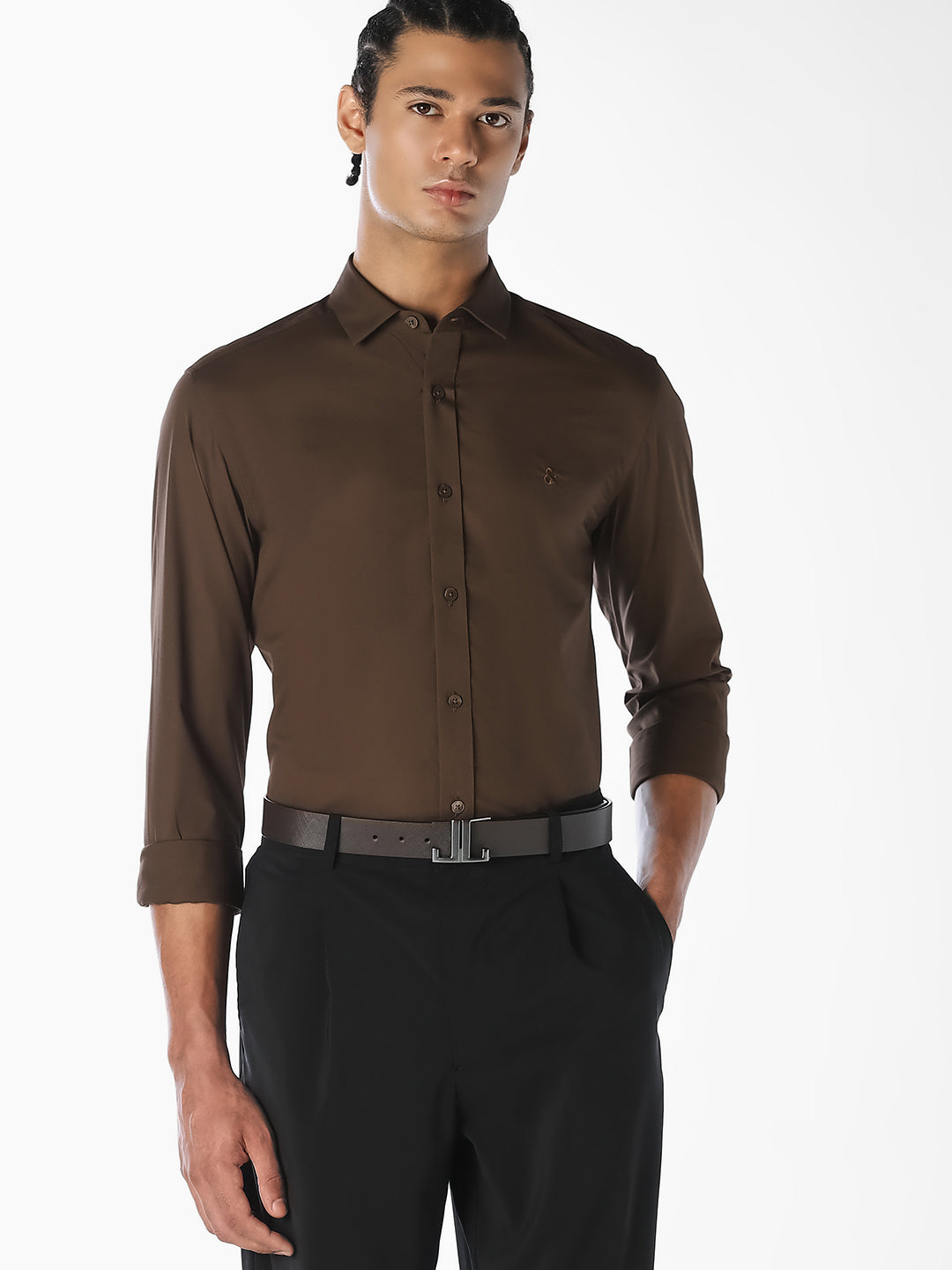 Chocolate Brown Formal Full Sleeves Shirt - S