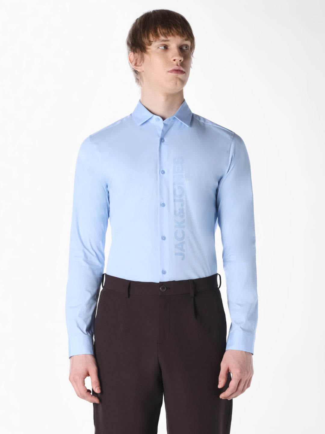 Light Blue Logo Print Slim Fit Shirt
