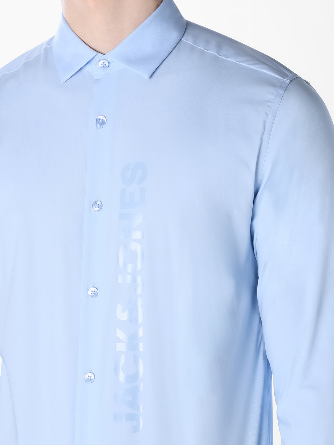 Light Blue Logo Print Slim Fit Shirt