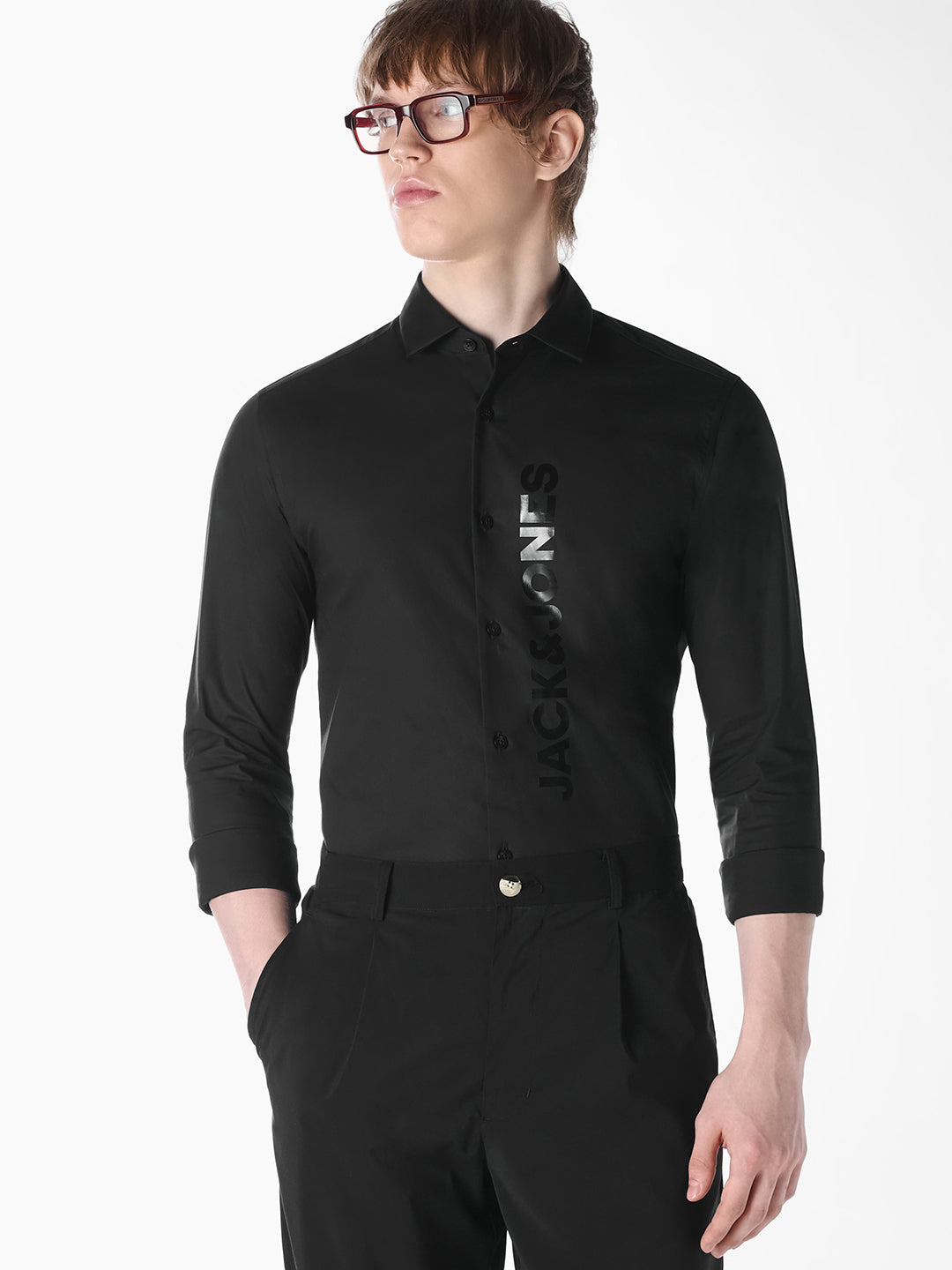 Black Logo Print Slim Fit Shirt