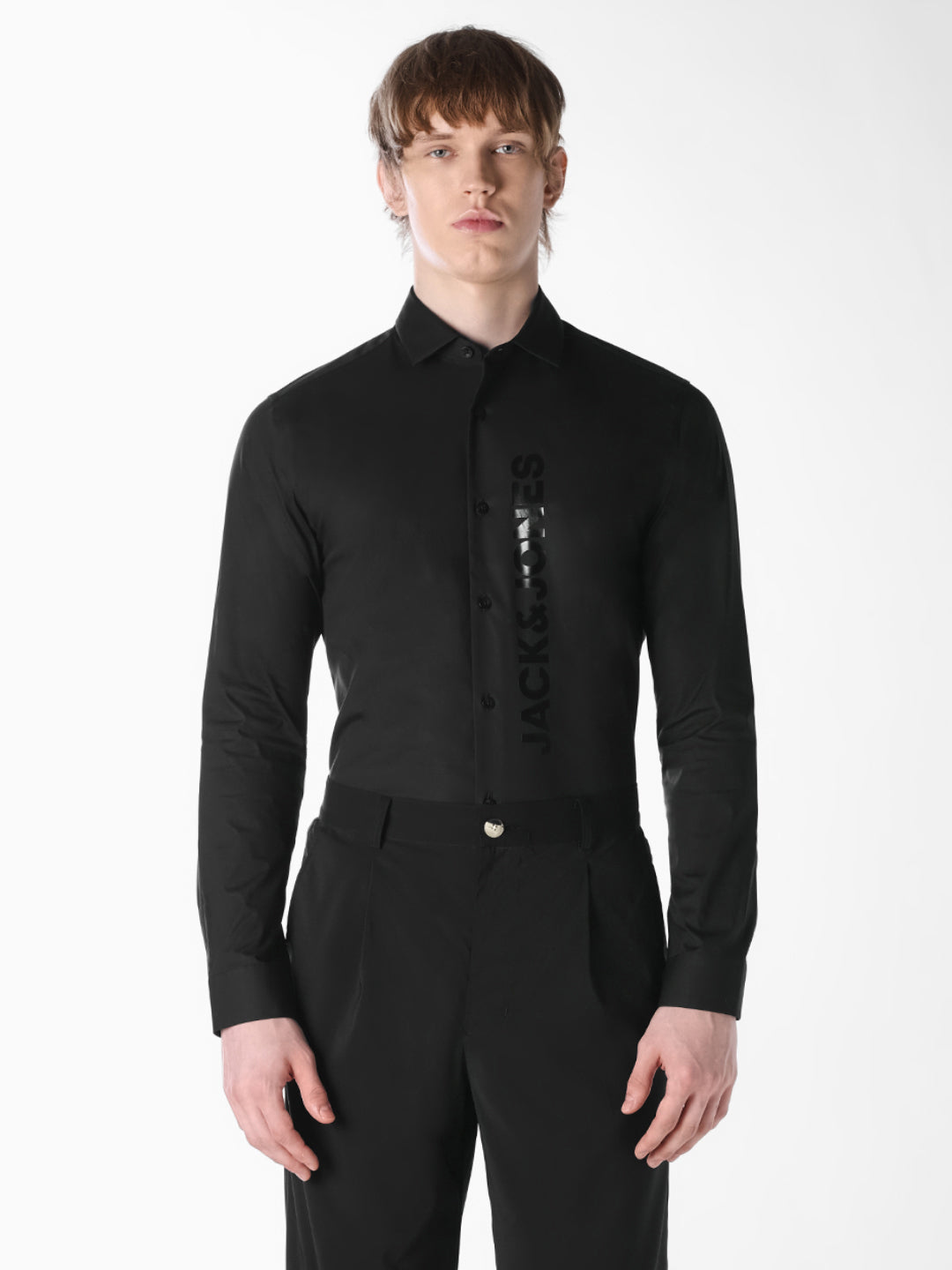 Black Logo Print Slim Fit Shirt
