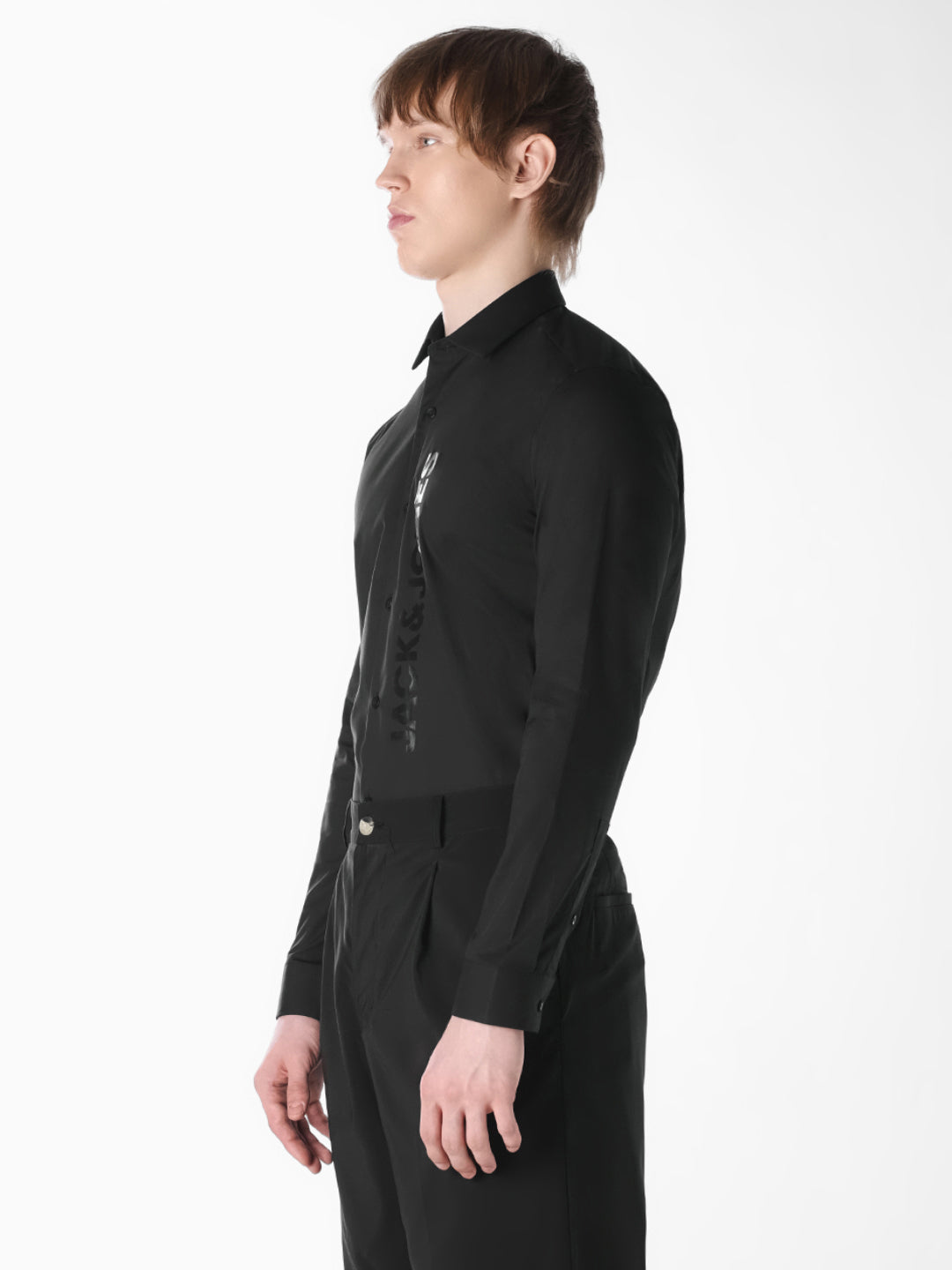 Black Logo Print Slim Fit Shirt