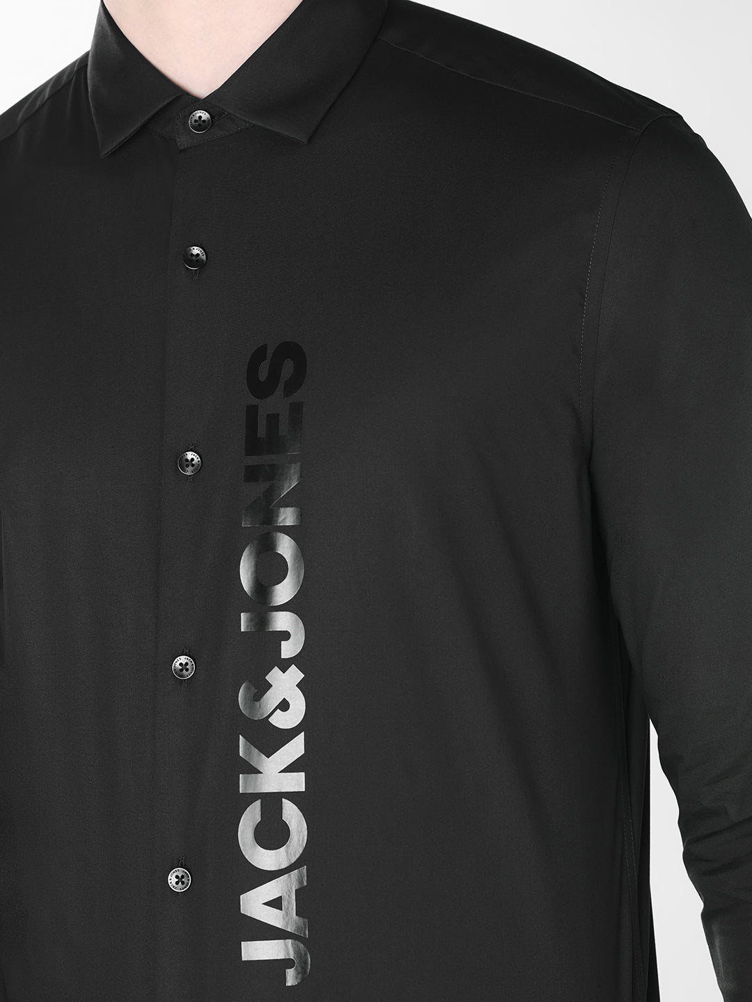 Black Logo Print Slim Fit Shirt