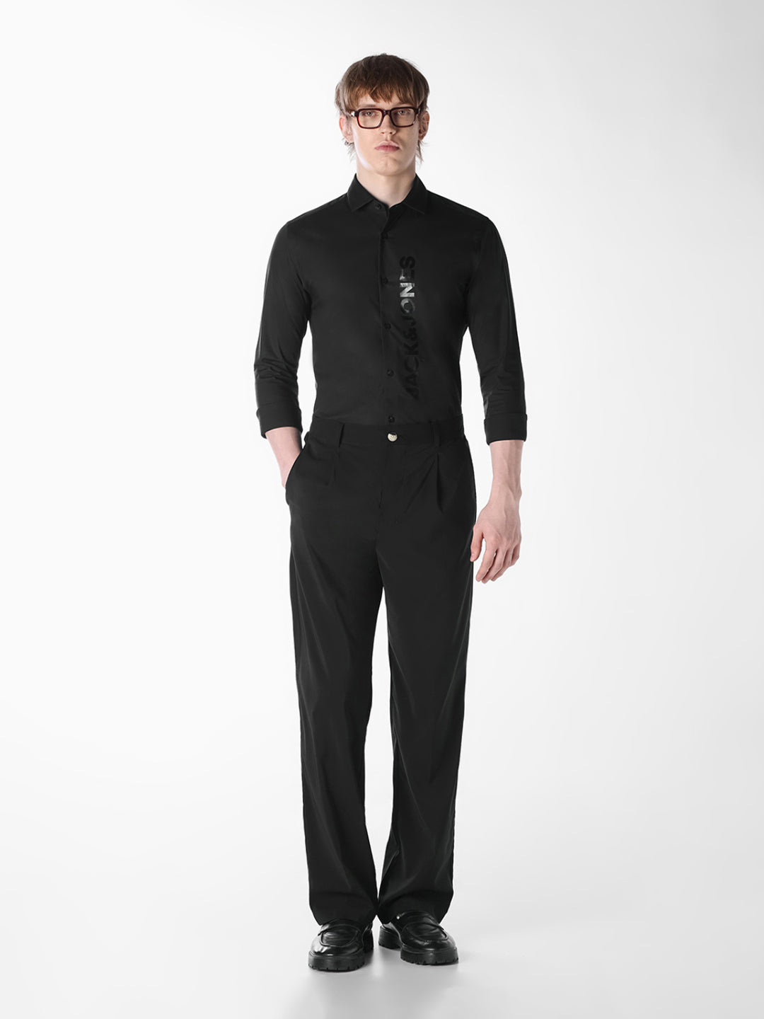Black Logo Print Slim Fit Shirt