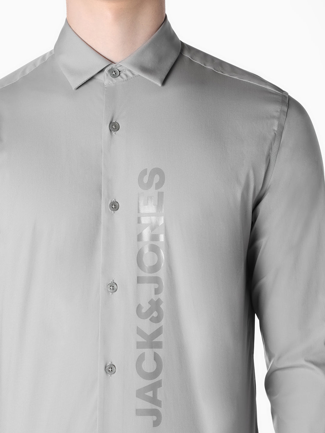 Grey Logo Print Slim Fit Shirt