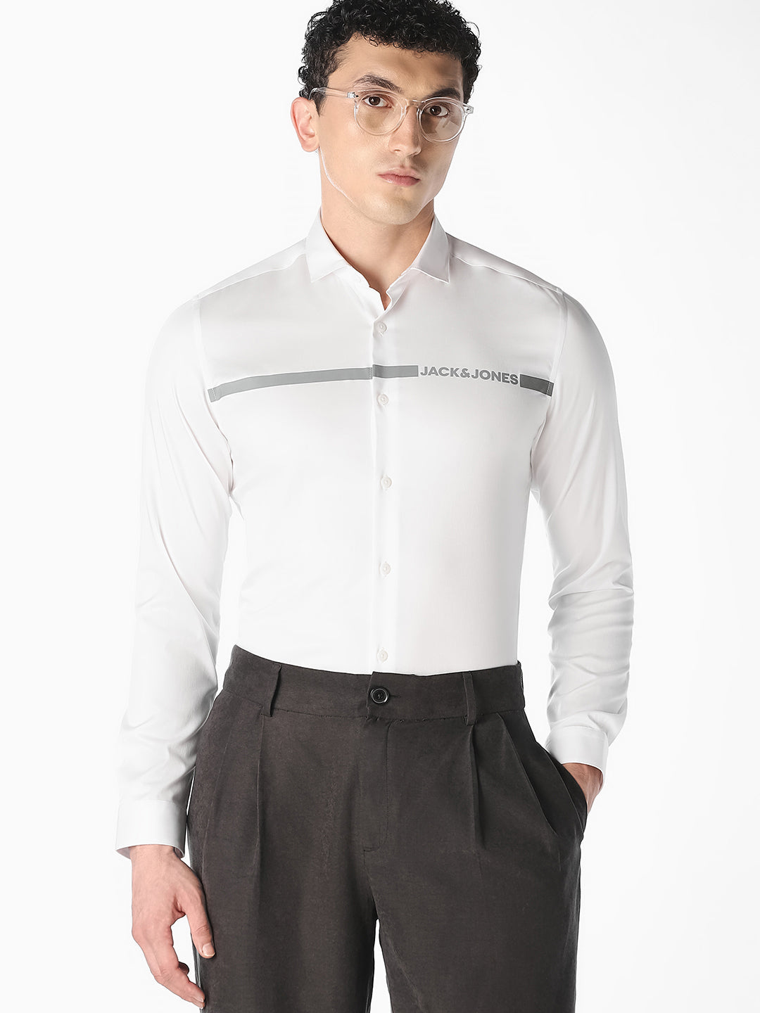 White Logo Print Cotton Shirt