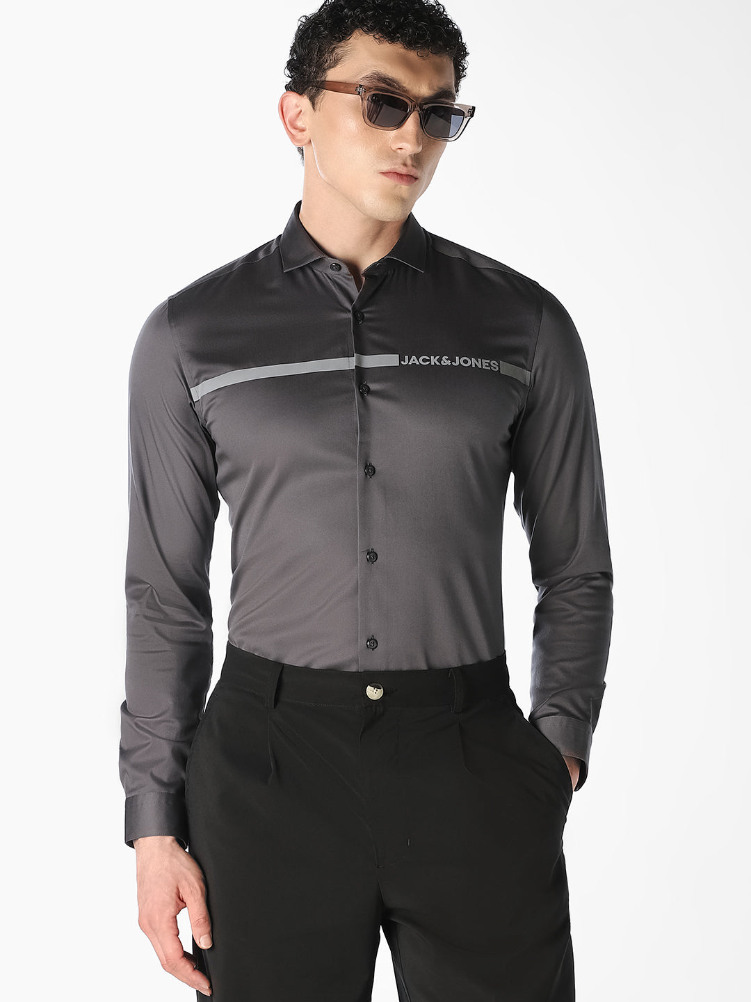 Grey Logo Print Cotton Shirt