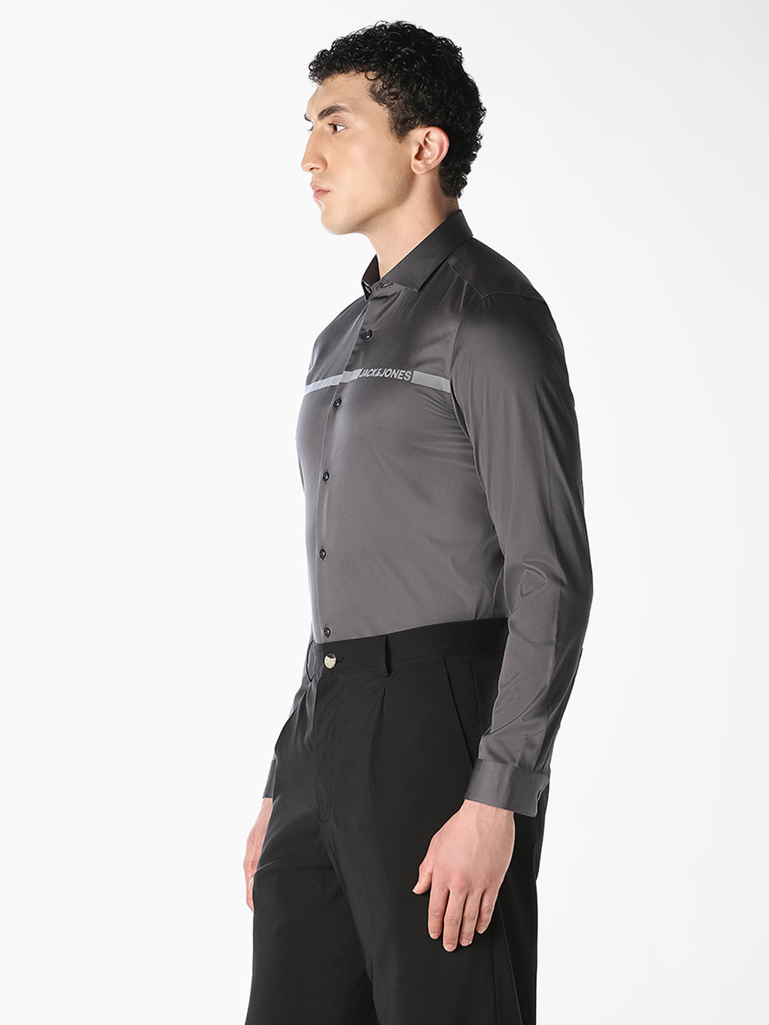Grey Logo Print Cotton Shirt