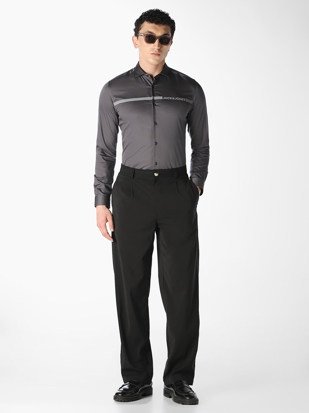 Grey Logo Print Cotton Shirt